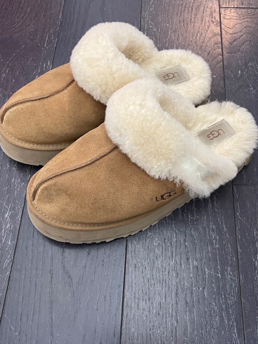 UGG Disquette Platform Slippers Shoes Chestnut 1122550 Women's size 39 winter